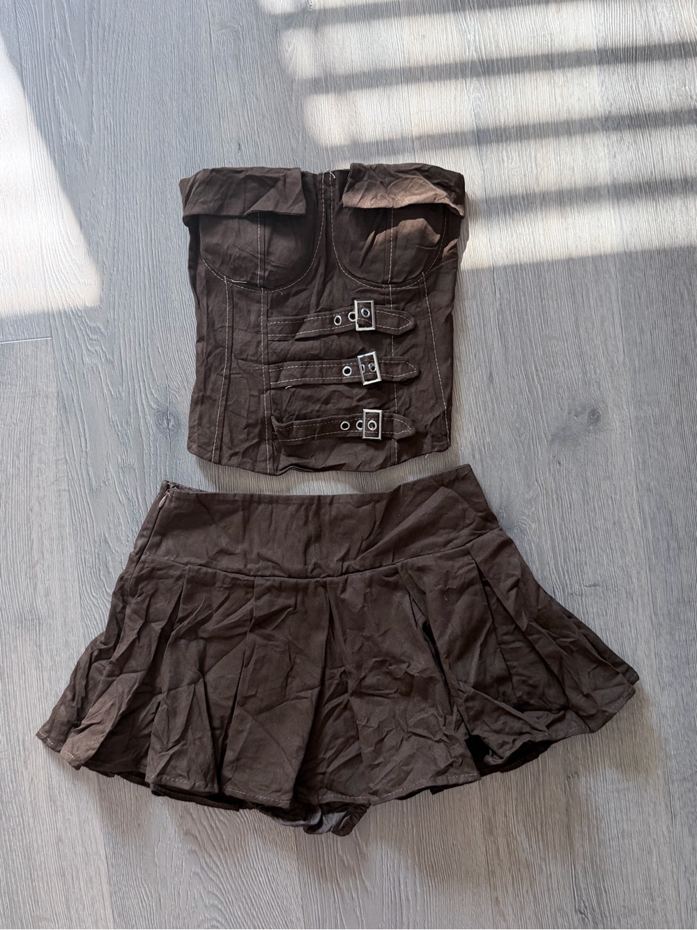 Brown Bustier & Mini Skirt Set – Size XS